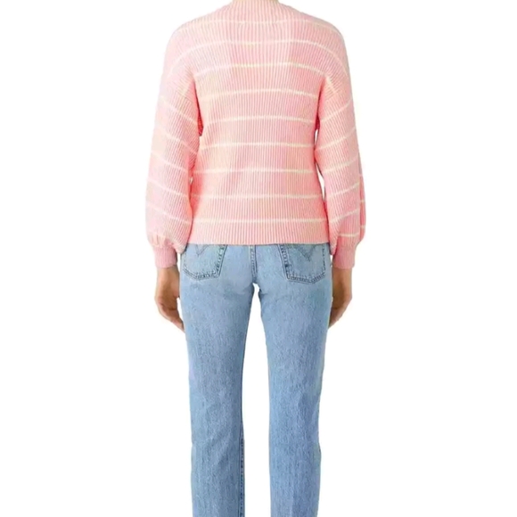 Saylor Reformation Pink White Stripped Ribbed Knit Wool Crewneck Balloon Sleeve - Picture 4 of 8